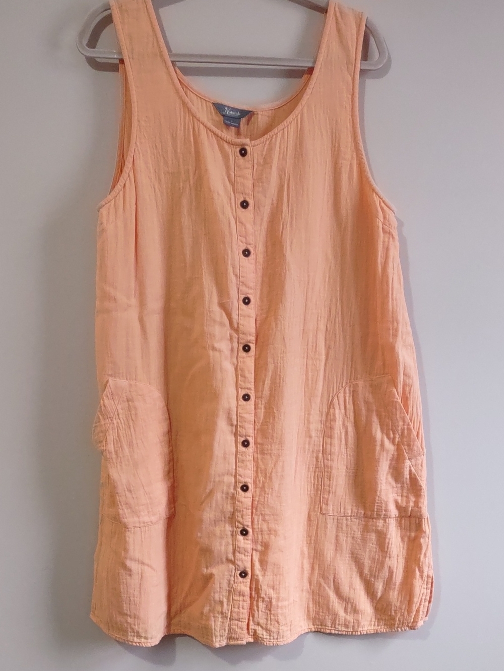Natural Reflections- Peach Double Cloth Button Down Dress With Large Pockets